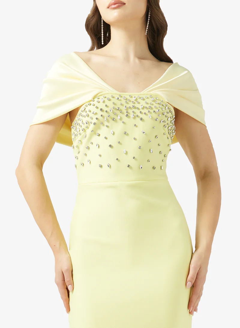 Ginger Boutique  Rhinestone Embellished Off Shoulder Dress for Women | Best Price UAE